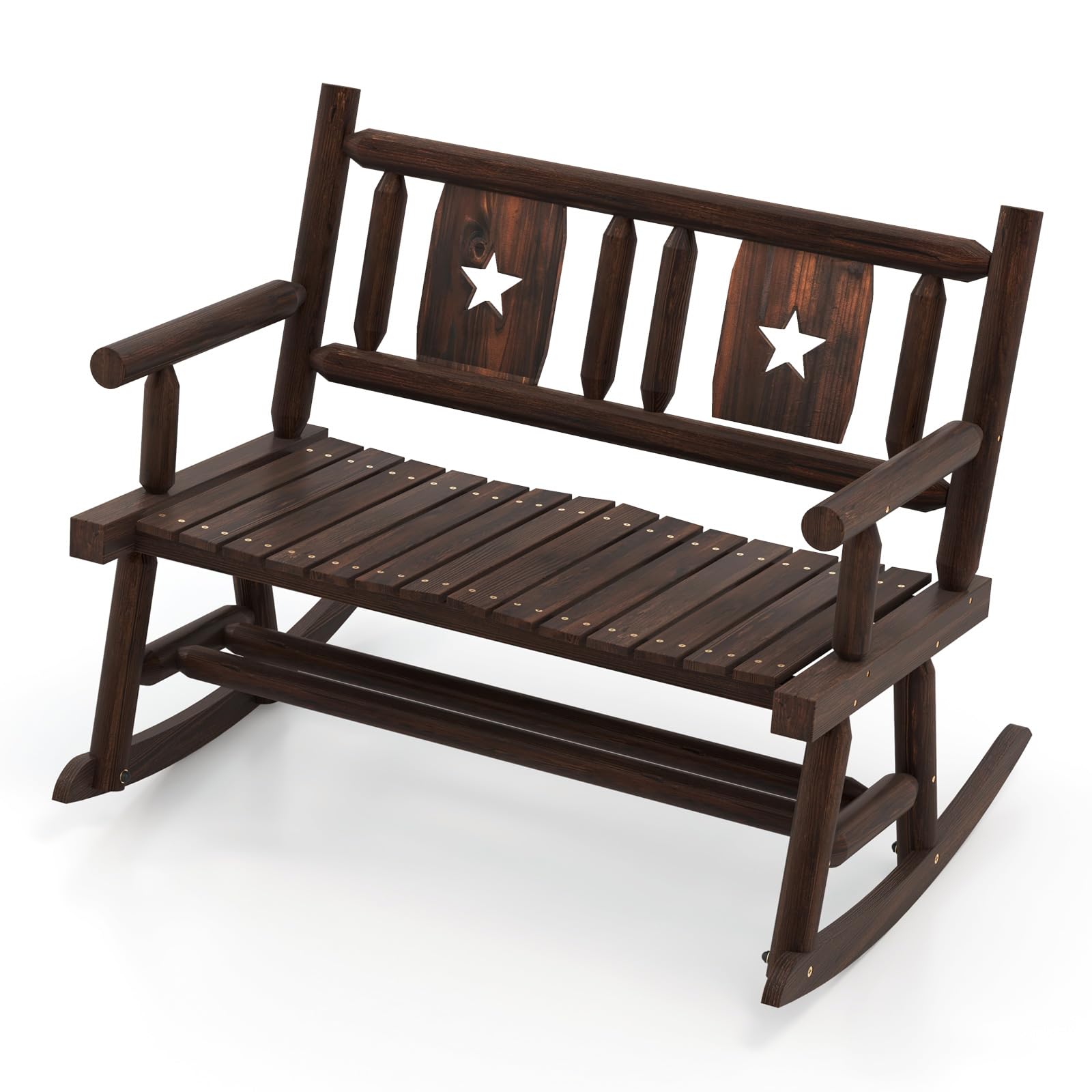 Banc à bascule Tangkula pour terrasse, double fauteuil à bascule en bois carbonisé avec siège ergonomique